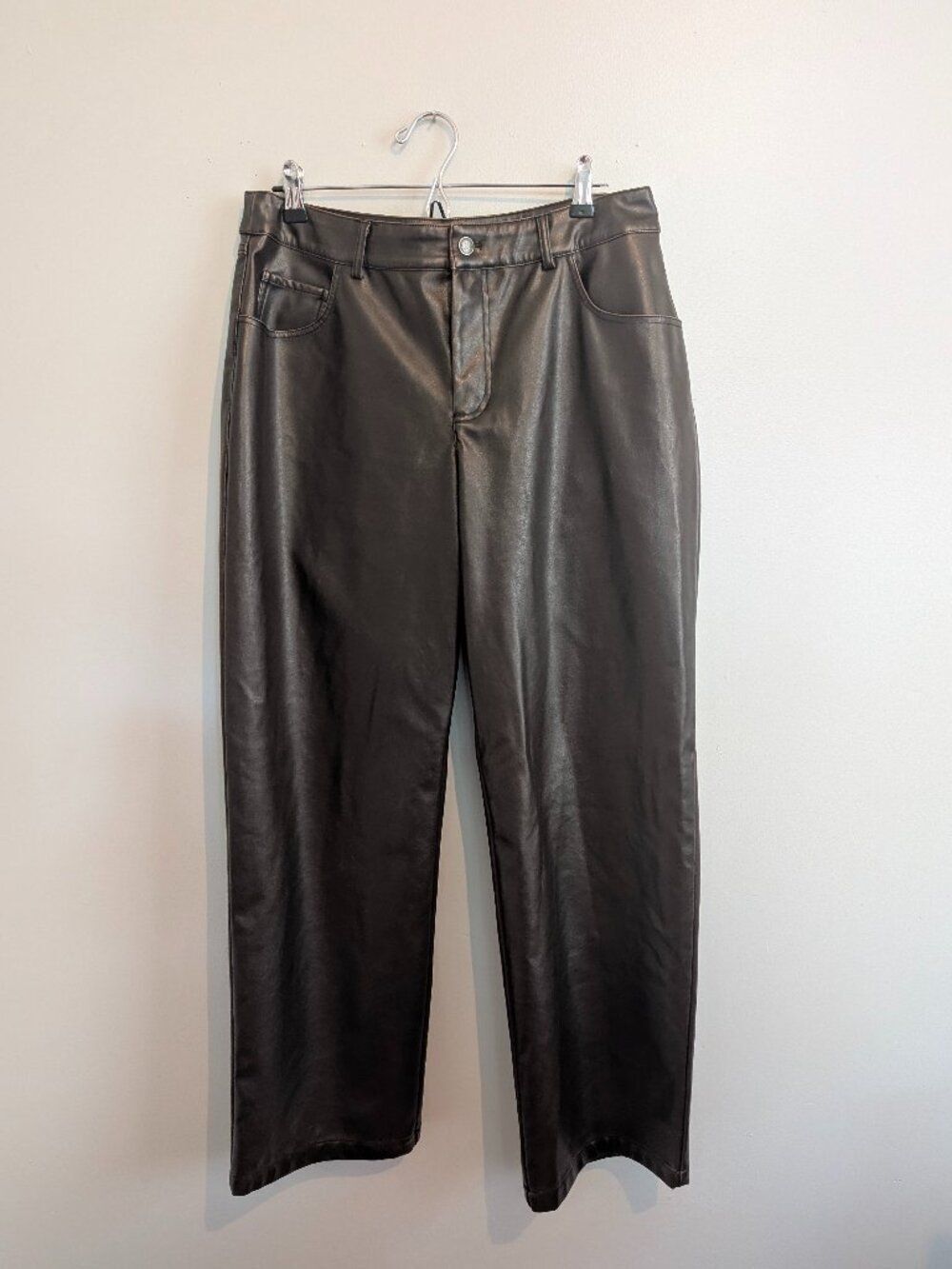 Wild Fable Dark Brown Faux Leather Straight Leg Pants Size 10 NWT